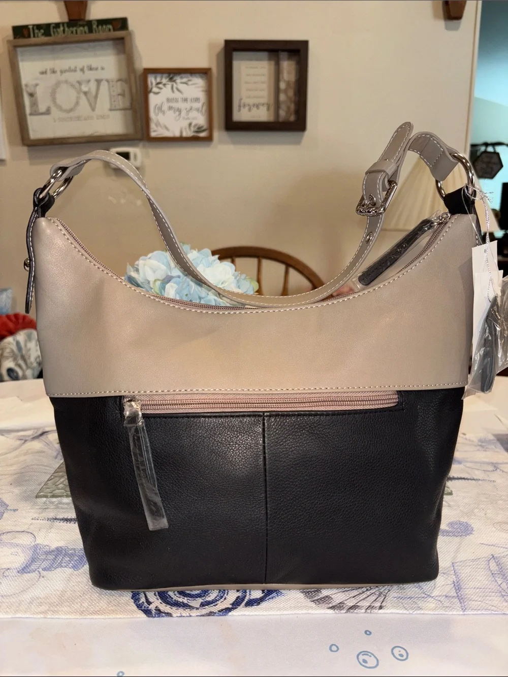 Aurielle By Carryland Two-Tone Genuine Leather Medium Hobo Shoulder Bag